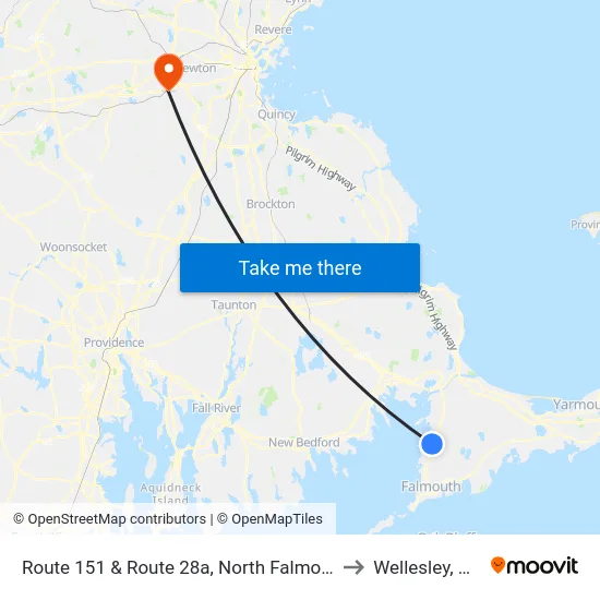 Route 151 & Route 28a, North Falmouth to Wellesley, MA map