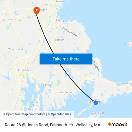 Route 28 @ Jones Road, Falmouth to Wellesley, MA map