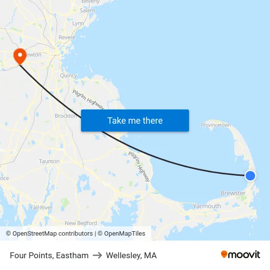 Four Points, Eastham to Wellesley, MA map