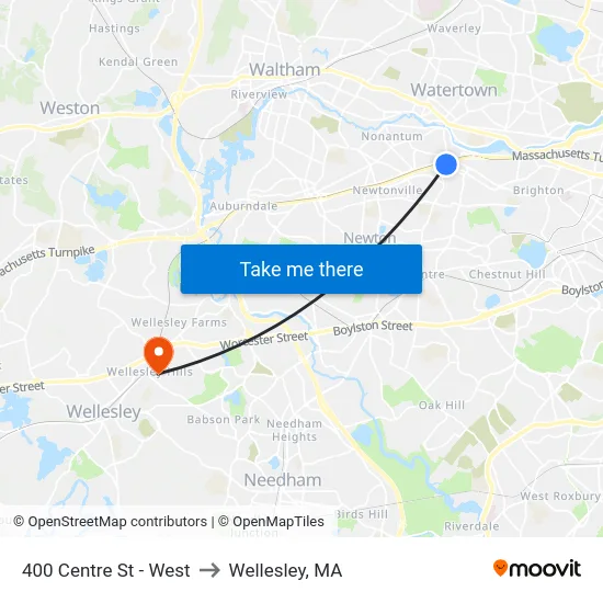 400 Centre St - West to Wellesley, MA map