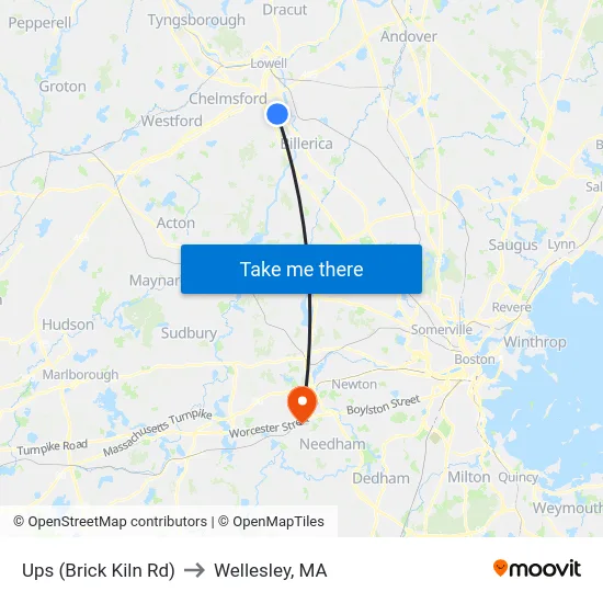 Ups (Brick Kiln Rd) to Wellesley, MA map