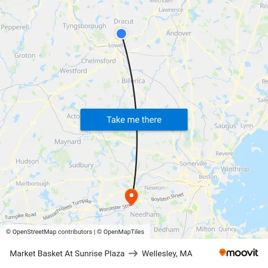 Market Basket At Sunrise Plaza to Wellesley, MA map
