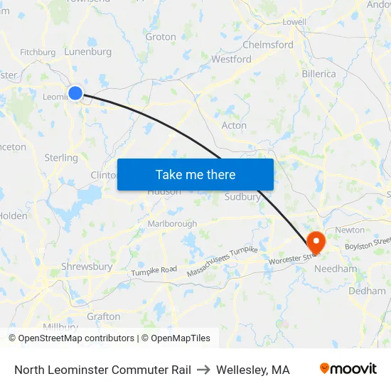 North Leominster Commuter Rail to Wellesley, MA map