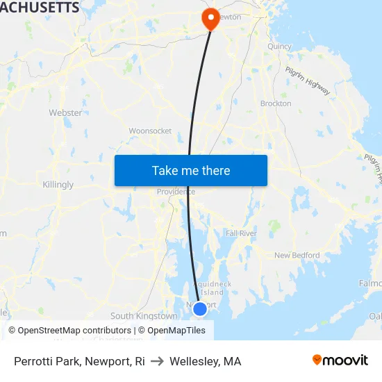 Perrotti Park, Newport, Ri to Wellesley, MA map