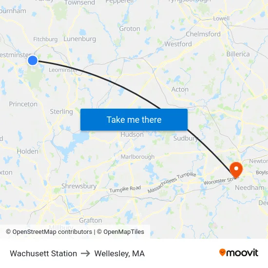 Wachusett Station to Wellesley, MA map