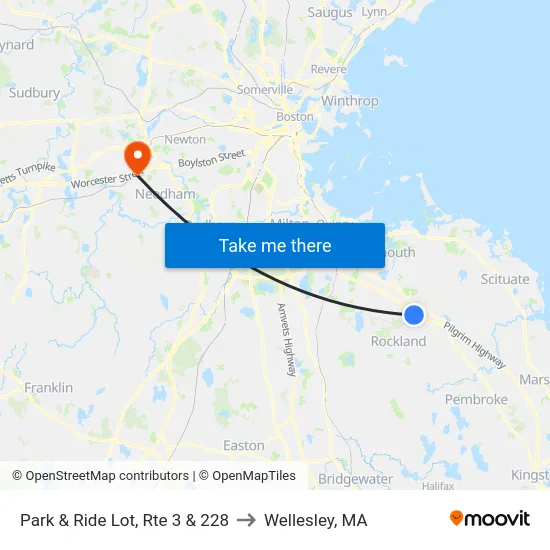 Park & Ride Lot, Rte 3 & 228 to Wellesley, MA map