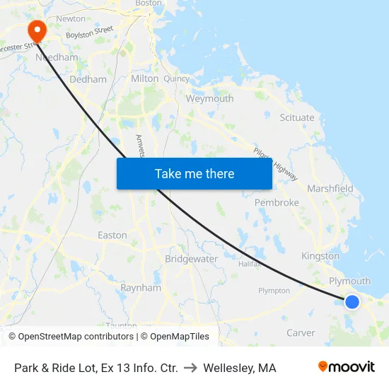 Park & Ride Lot, Ex 13 Info. Ctr. to Wellesley, MA map