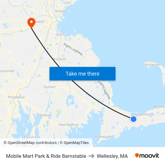 Mobile Mart Park & Ride Barnstable to Wellesley, MA map