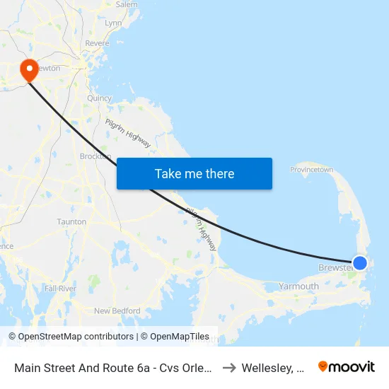 Main Street And Route 6a - Cvs Orleans to Wellesley, MA map