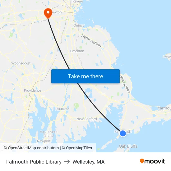 Falmouth Public Library to Wellesley, MA map