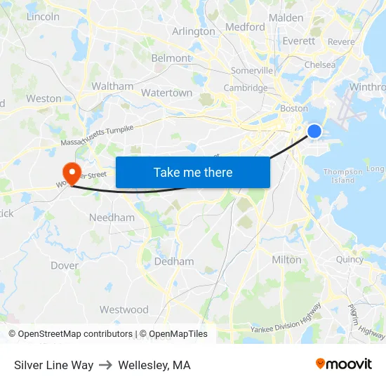 Silver Line Way to Wellesley, MA map