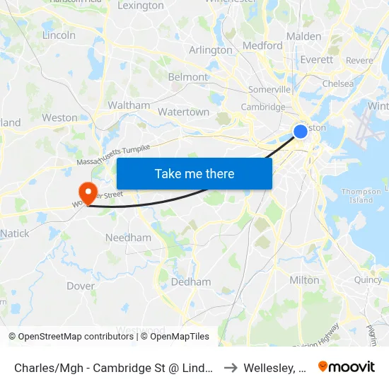 Charles/Mgh - Cambridge St @ Lindall Pl to Wellesley, MA map