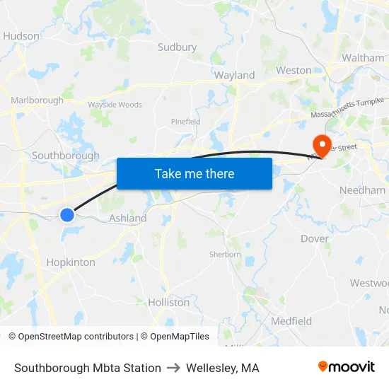 Southborough Mbta Station to Wellesley, MA map