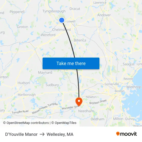 D'Youville Manor to Wellesley, MA map