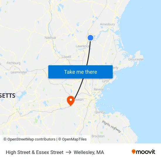 High Street & Essex Street to Wellesley, MA map