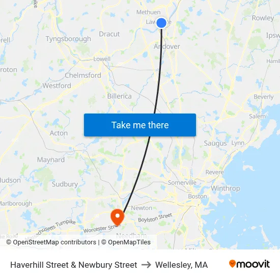 Haverhill Street & Newbury Street to Wellesley, MA map