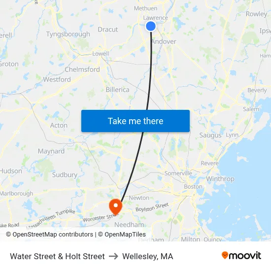 Water Street & Holt Street to Wellesley, MA map
