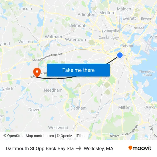 Dartmouth St Opp Back Bay Sta to Wellesley, MA map