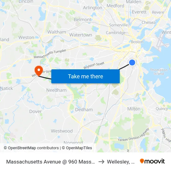 Massachusetts Avenue @ 960 Mass Ave to Wellesley, MA map
