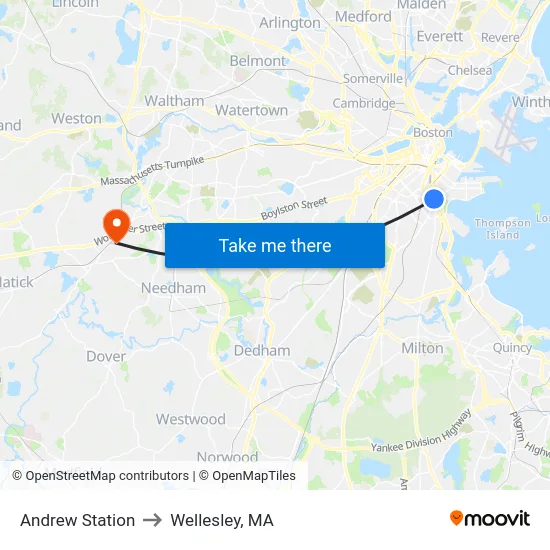Andrew Station to Wellesley, MA map