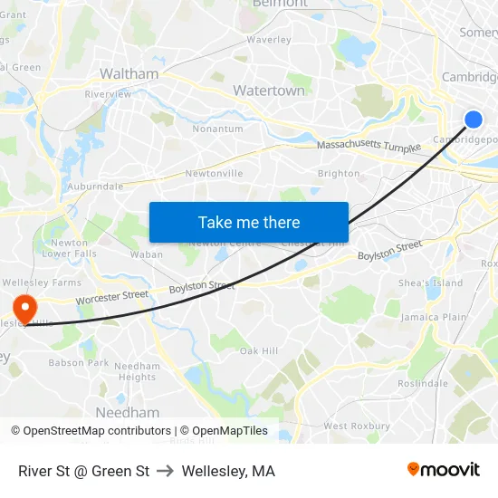 River St @ Green St to Wellesley, MA map
