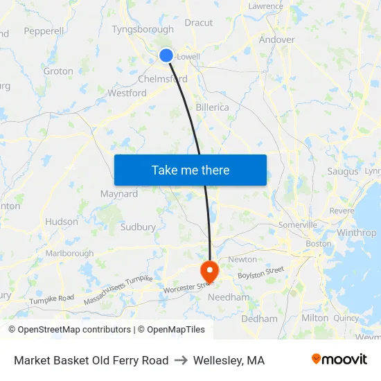 Market Basket Old Ferry Road to Wellesley, MA map