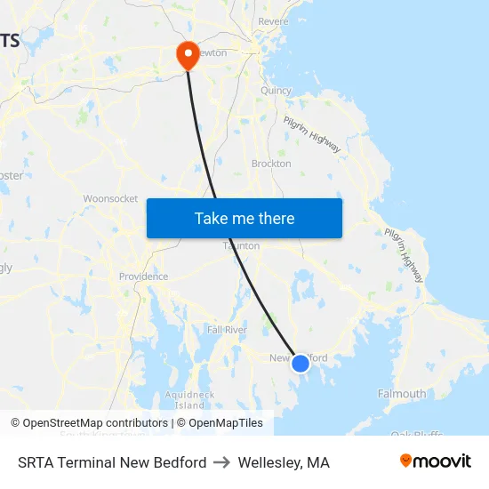 SRTA Terminal New Bedford to Wellesley, MA map