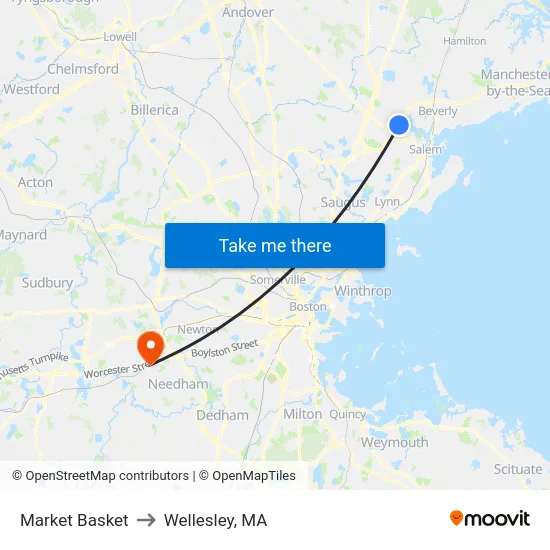 Market Basket to Wellesley, MA map
