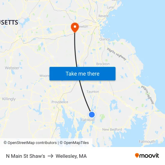 N Main St Shaw's to Wellesley, MA map