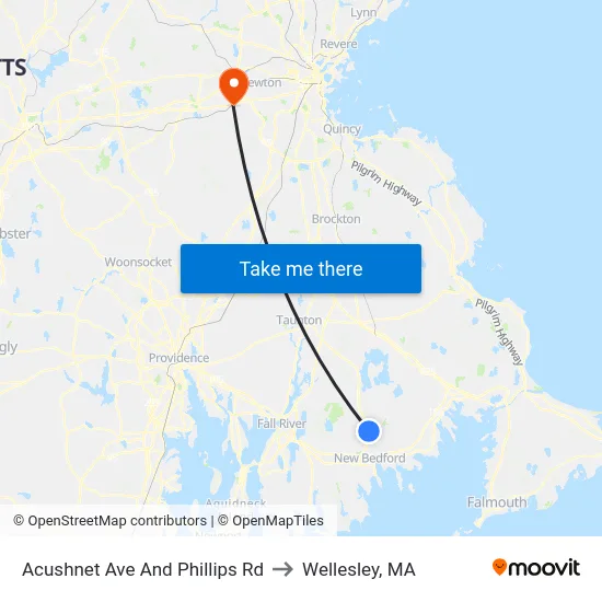 Acushnet Ave And Phillips Rd to Wellesley, MA map