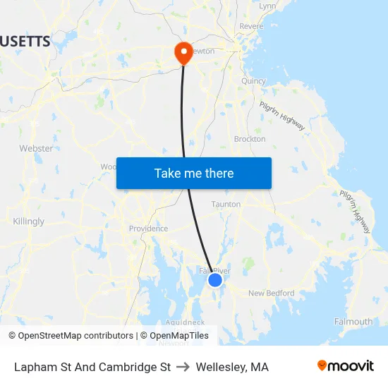 Lapham St And Cambridge St to Wellesley, MA map