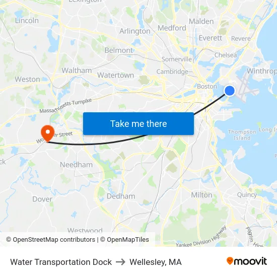 Water Transportation Dock to Wellesley, MA map