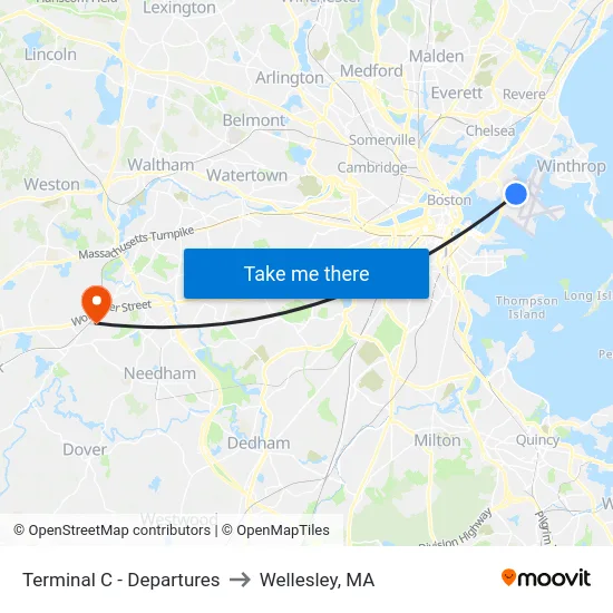 Terminal C - Departures to Wellesley, MA map