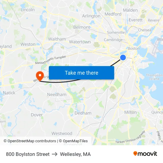 800 Boylston Street to Wellesley, MA map