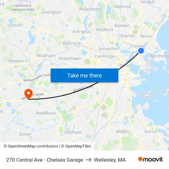270 Central Ave - Chelsea Garage to Wellesley, MA map