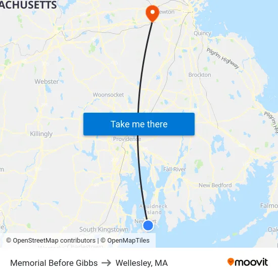 Memorial Before Gibbs to Wellesley, MA map