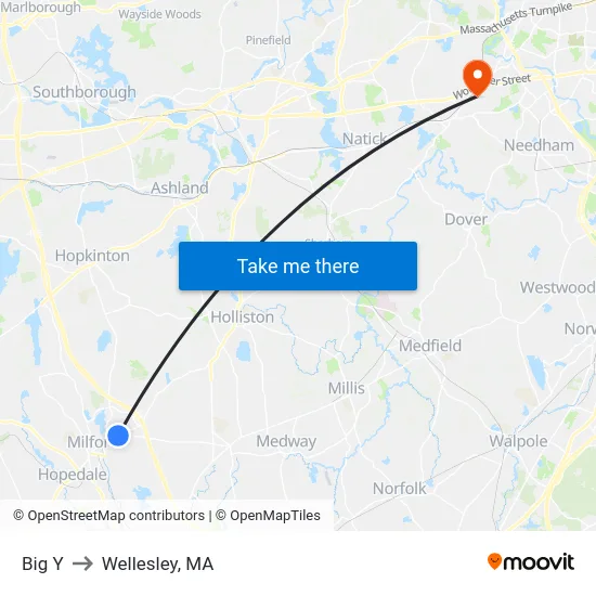 Big Y to Wellesley, MA map