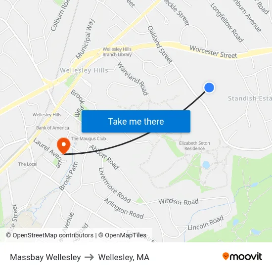 Massbay Wellesley to Wellesley, MA map