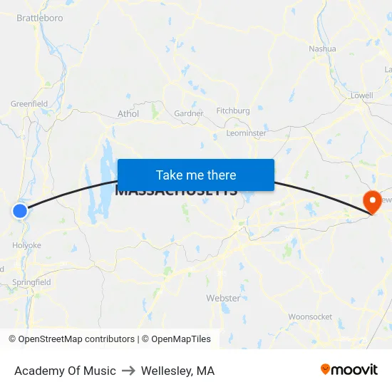 Academy Of Music to Wellesley, MA map