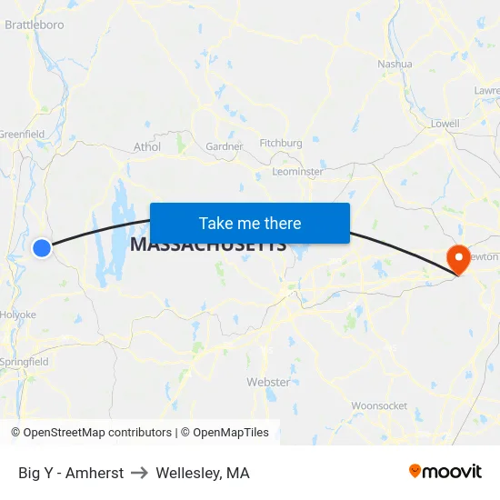 Big Y - Amherst to Wellesley, MA map