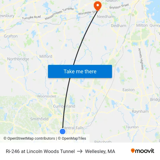 Ri-246 at Lincoln Woods Tunnel to Wellesley, MA map