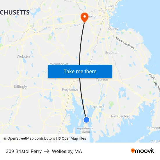 309 Bristol Ferry to Wellesley, MA map