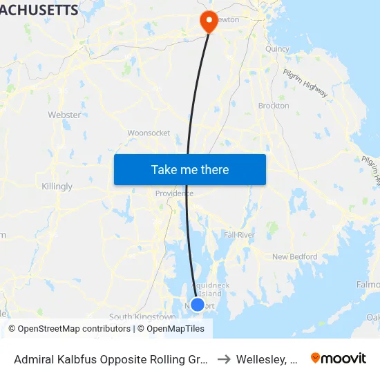 Admiral Kalbfus Opposite Rolling Green to Wellesley, MA map