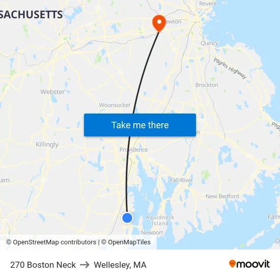 270 Boston Neck to Wellesley, MA map