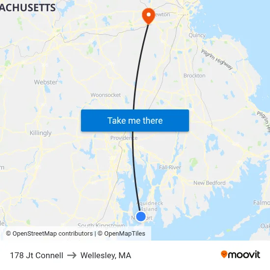 178 Jt Connell to Wellesley, MA map