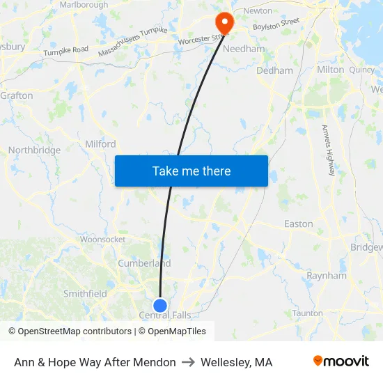 Ann & Hope Way After Mendon to Wellesley, MA map