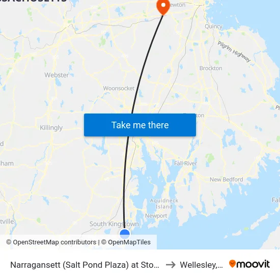 Narragansett (Salt Pond Plaza) at Stop & Shop to Wellesley, MA map