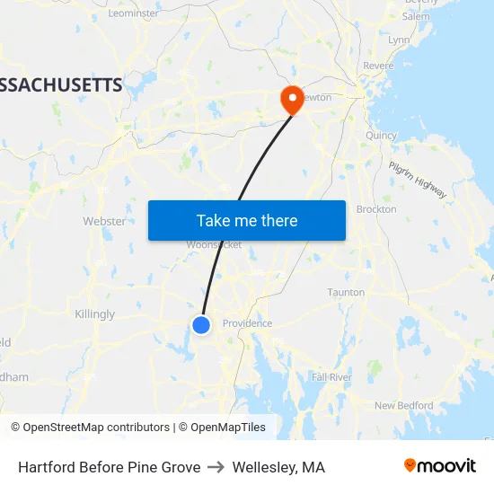 Hartford Before Pine Grove to Wellesley, MA map