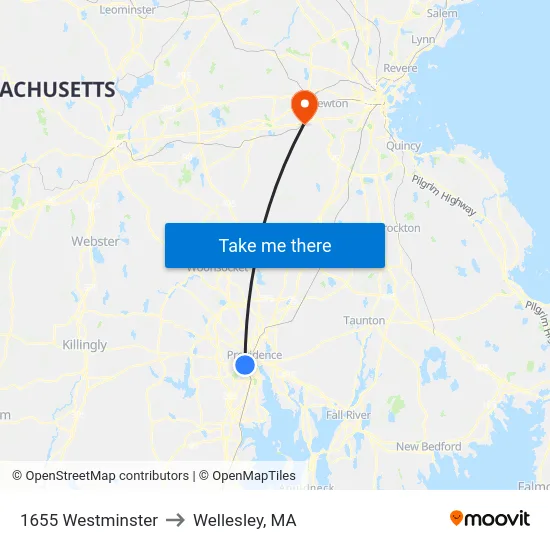 1655 Westminster to Wellesley, MA map