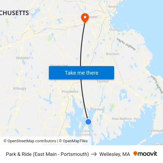 Park & Ride (East Main - Portsmouth) to Wellesley, MA map